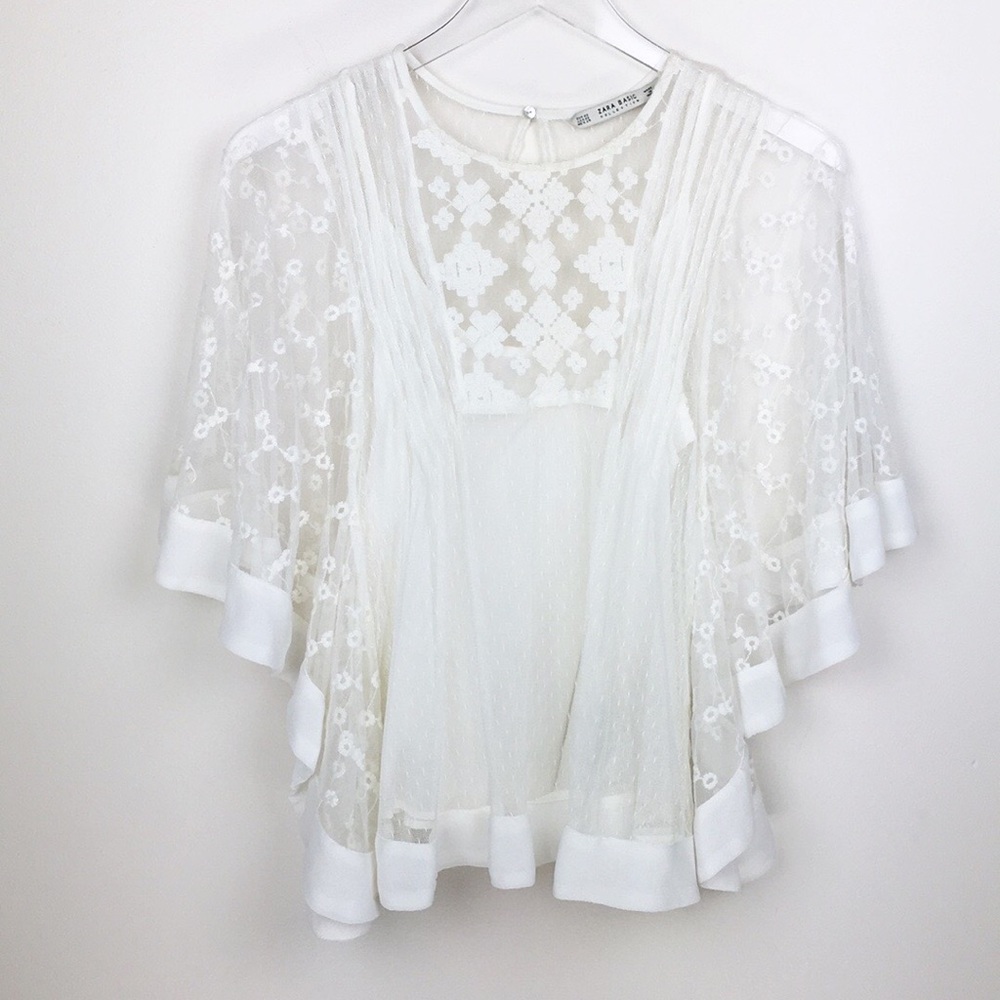 Zara Frilled Sleeve Lace Mesh Top
